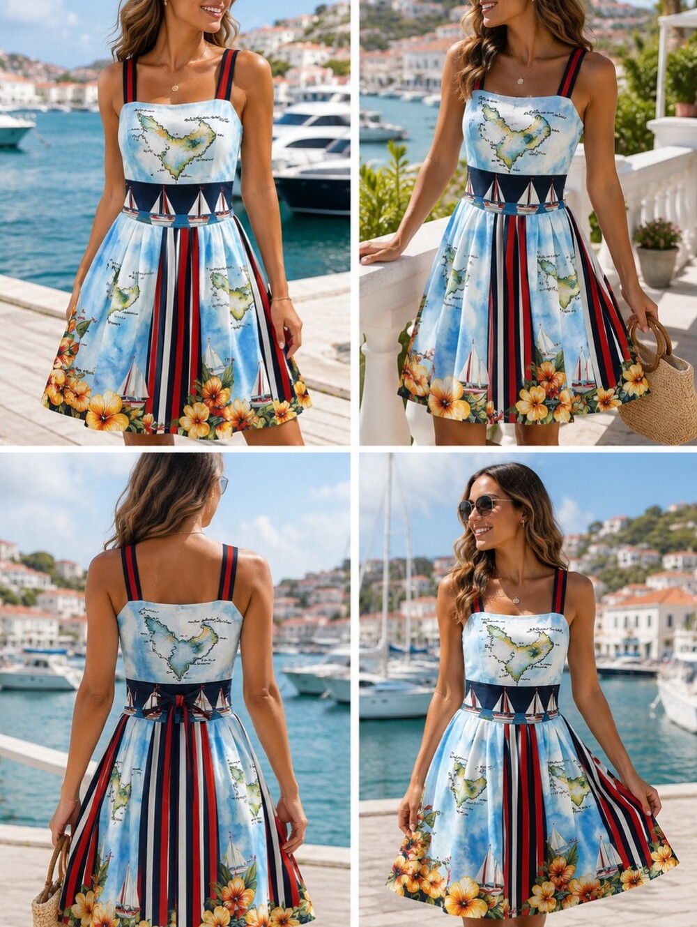 Rare METISU St. Barts Map Print Fit & Flare Dress | Nautical Sailboat Resort | S